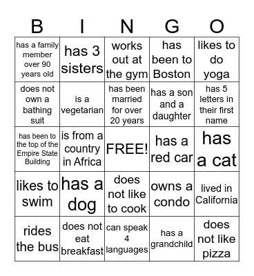 Find Someone Who....... Bingo Card