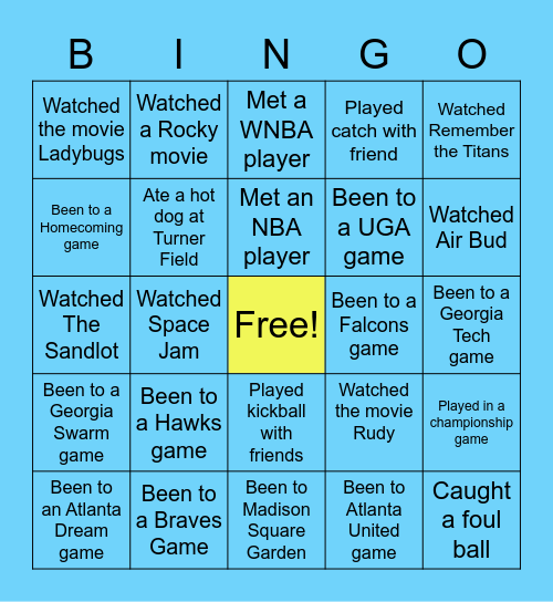 HAVE YOU EVER? Sports Bingo Card