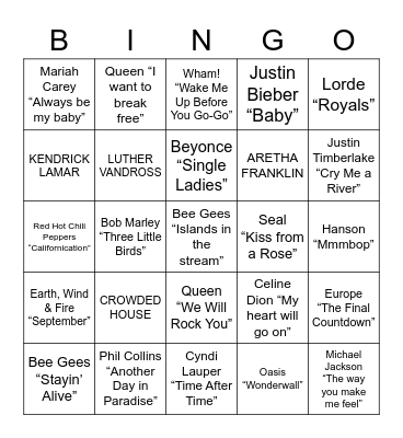 MUSIC Bingo Card