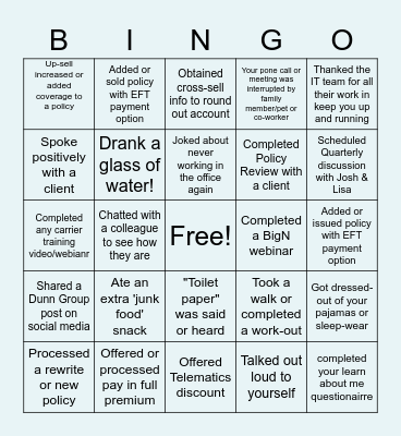 Remote Work Bingo Card