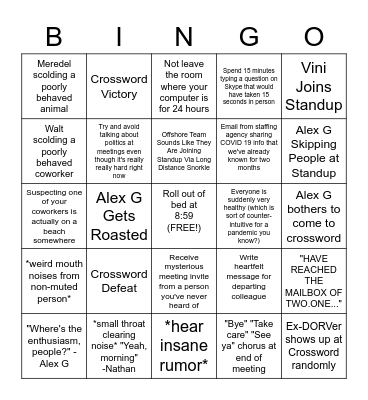 Legacy DORV Pandemic WFH Bingo Card Bingo Card