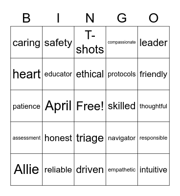 Nurses Bingo Card
