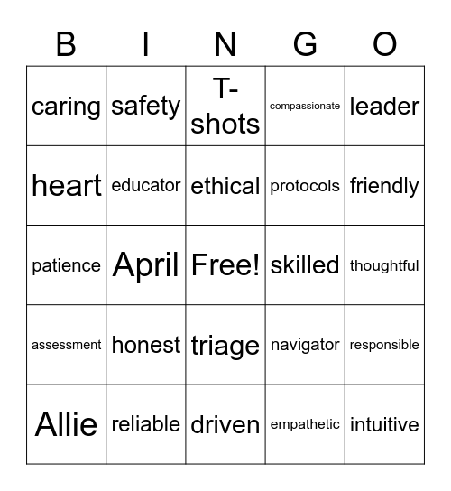 Nurses Bingo Card