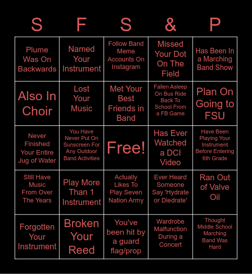 SFHS Band Bingo Card