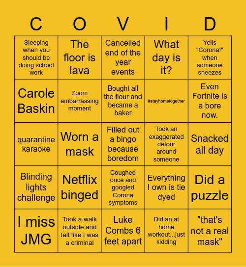 CORONA Bingo Card