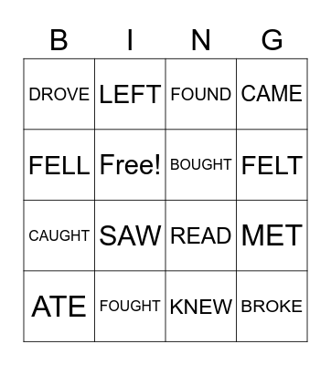 IRREGULAR VERBS Bingo Card