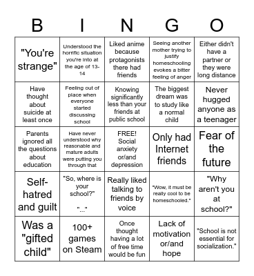 Homeschooling bingo! Bingo Card
