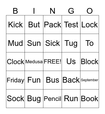 Spelling Word Bingo Card