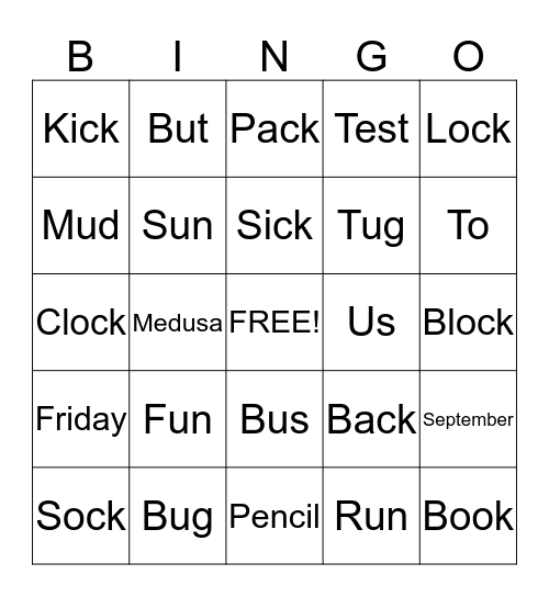 Spelling Word Bingo Card