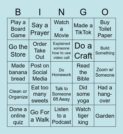 Lockdown Bingo Card