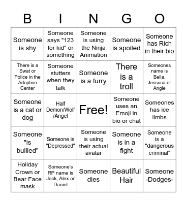 Neighboorhood Of Robloxia Bingo Card