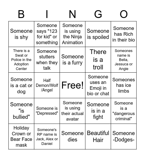 Neighboorhood Of Robloxia Bingo Card