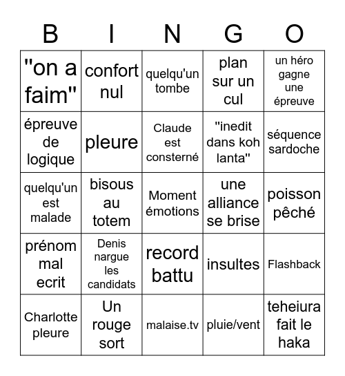 KOH LANTA Bingo Card