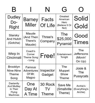 BINADIANS MUSIC BINGO - TV THEMES Bingo Card