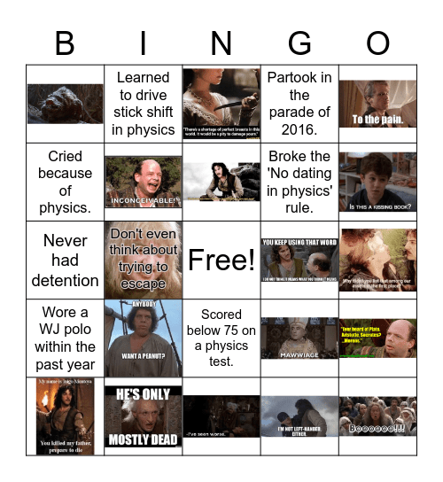 WJ Physics Bride Bingo Card
