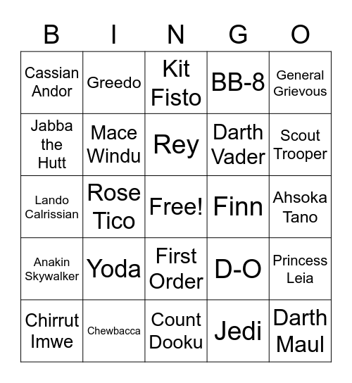 STAR WARS SF Bingo Card