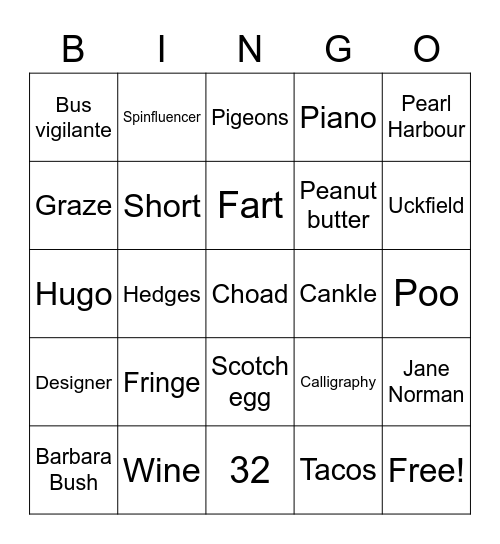 Ellie Bingo Card