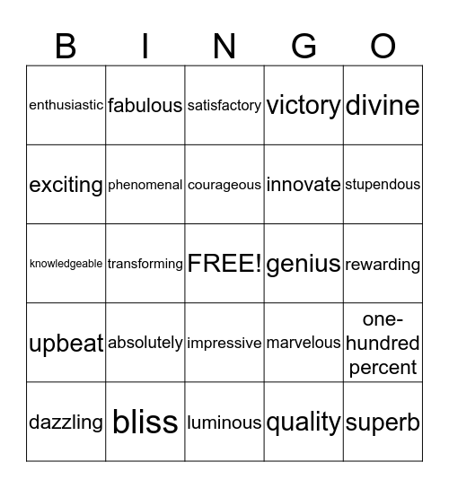 The challenge is to use these words to enchance the customers experience with upgrades!  Bingo Card