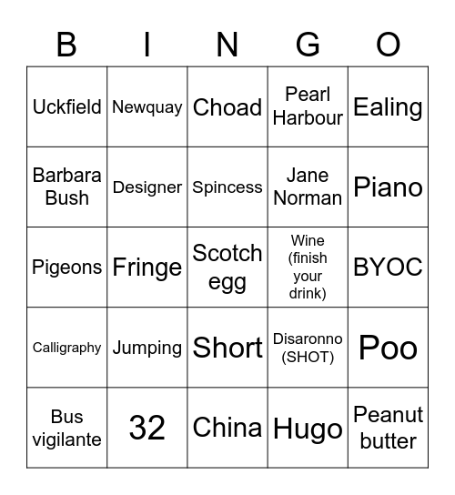 Ellie Bingo Card