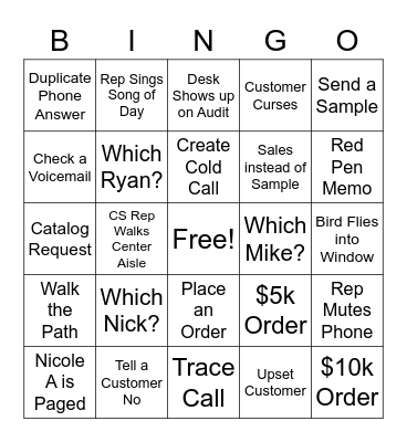 Uline Admin Bingo Card