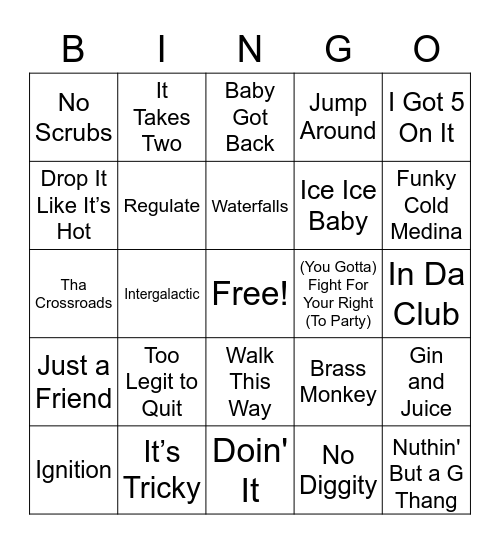 90s Rap Bingo Card