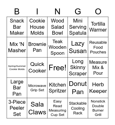 Pampered Chef Bingo Card