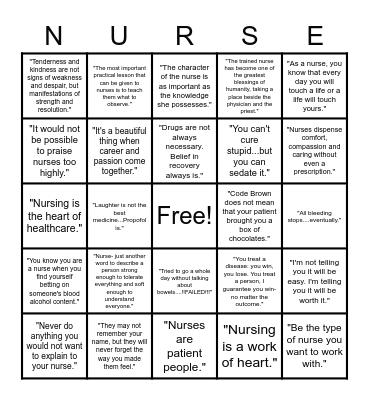 Nurses Week Bingo Card