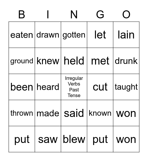 Irregular Verbs Past Tense Bingo Card