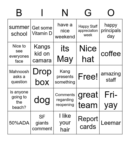 Friday  Bingo Card