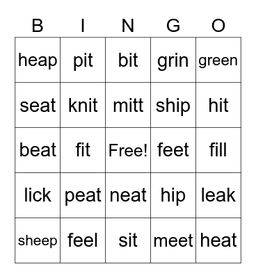 /i/ and /l/ Bingo Card