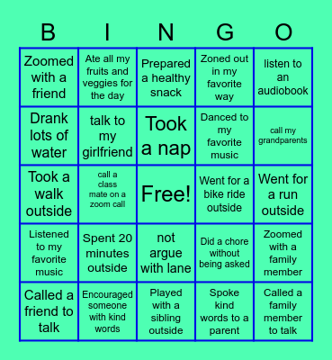 Staying Healthy BINGO! Bingo Card