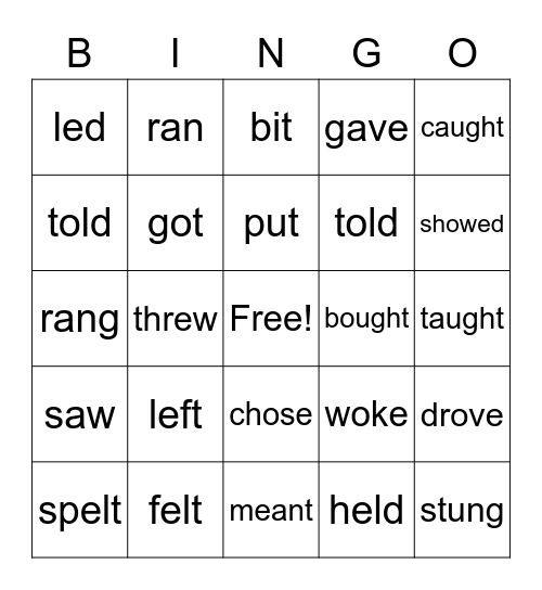 Simple Past Bingo Card