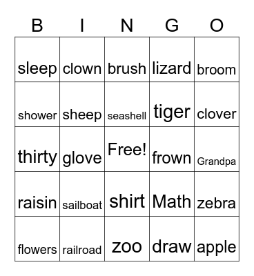 Articulation Bingo Card