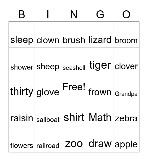 Articulation Bingo Card