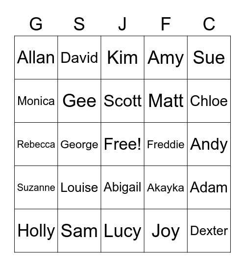 Gildersome  Spurs Girls Bingo Card