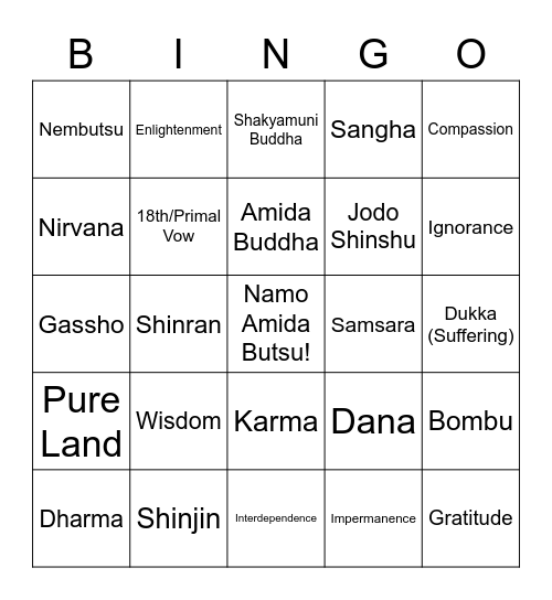 Dharma Message Bingo Card