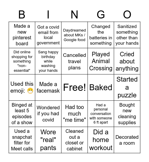 Shelter in Place 10 Bingo Card