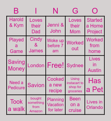 Family Bingo Card