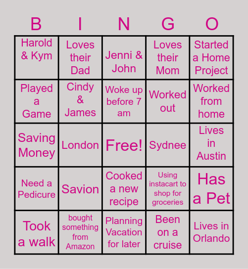 Family Bingo Card