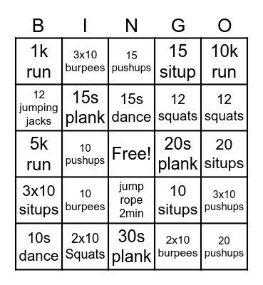 330 FITNESS BINGO! Bingo Card
