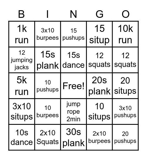 330 FITNESS BINGO! Bingo Card