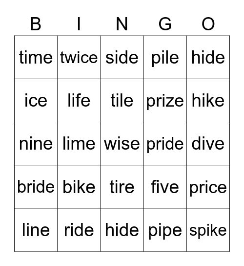 Long i VCE Bingo Card