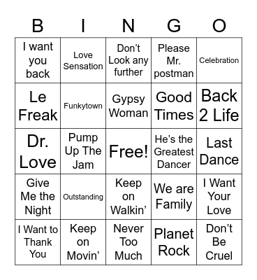 Old School Party mix Bingo Card