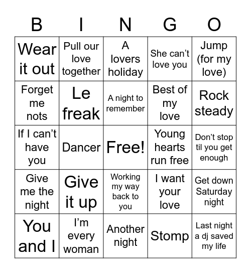 Disco Party mix Bingo Card