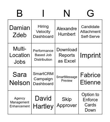 New Releases & New Joiners Bingo Card