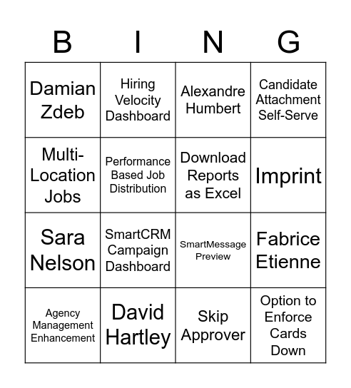 New Releases & New Joiners Bingo Card