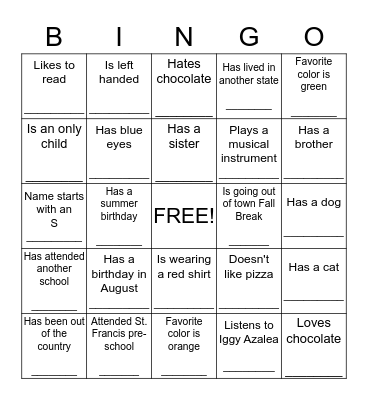 People  Bingo Card