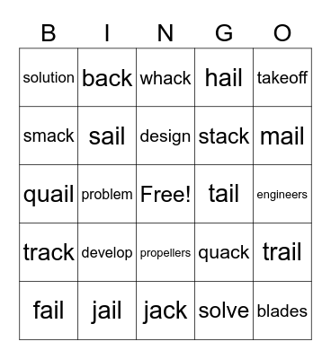 When Will We Have Flying Cars, -ack &-ail Bingo Card
