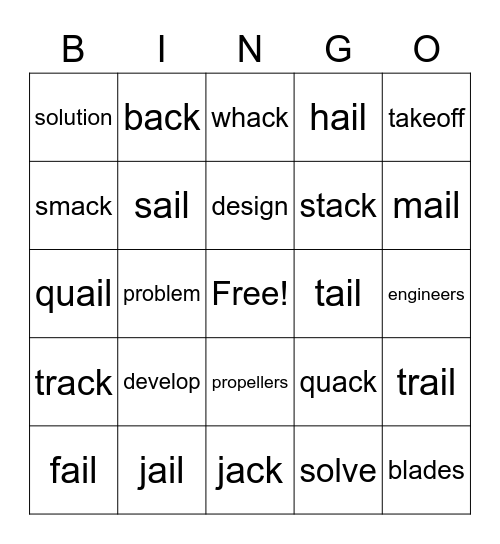 When Will We Have Flying Cars, -ack &-ail Bingo Card