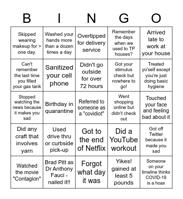 Real Life in Quarantine Bingo Card